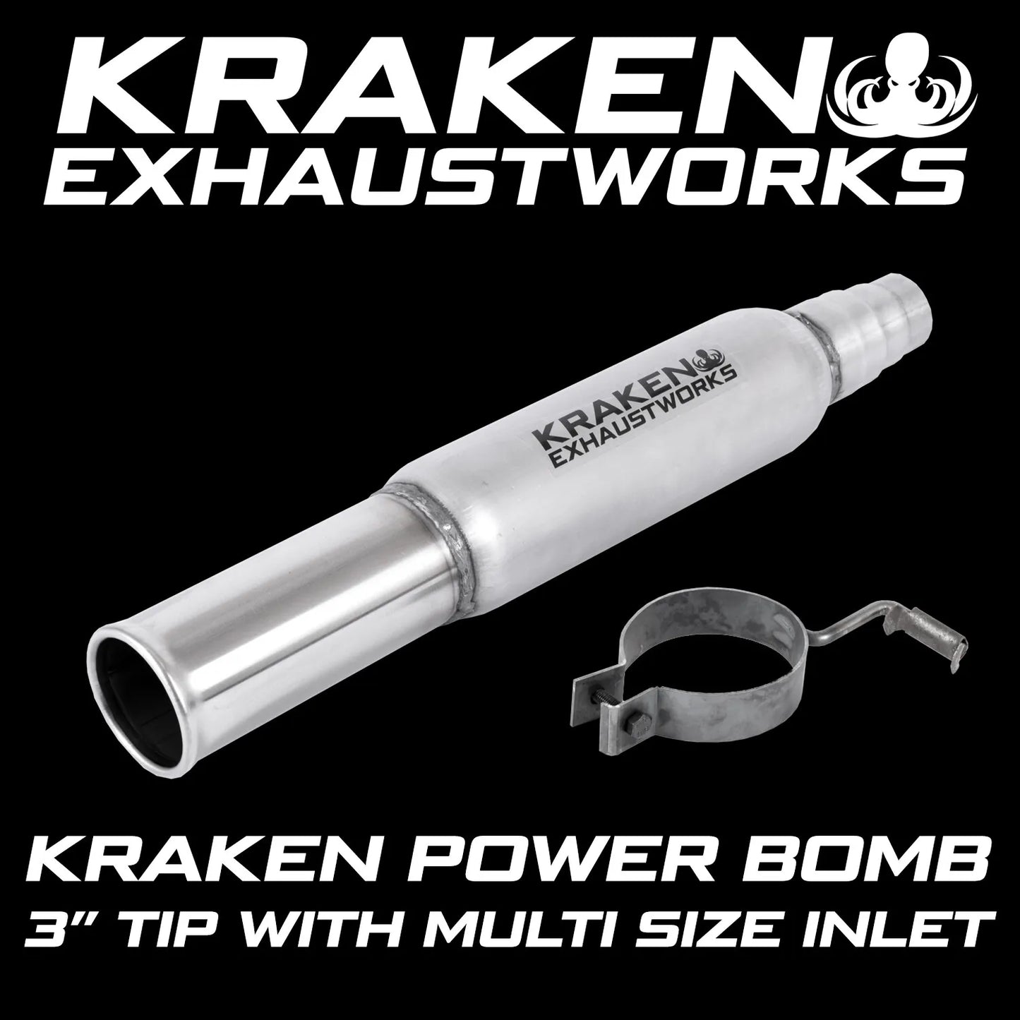KRAKEN POWER BOMB 3" INCH SLASH CUT TIP UNIVERSAL SILENCER EXHAUST PIPE